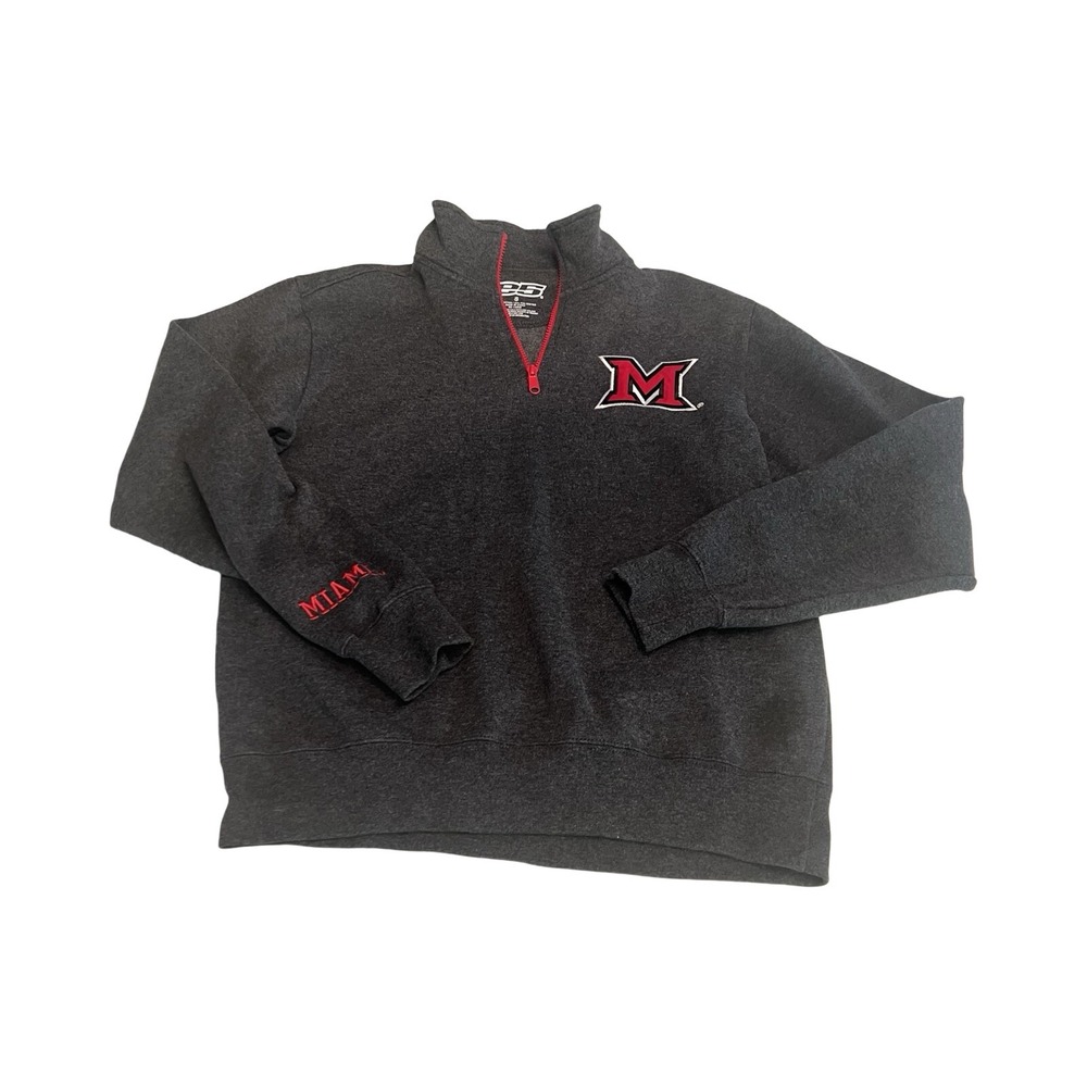 E5 Miami University RedHawks Quarter Zip Sweatshirt Mens Small Charcoal Grey S‎
